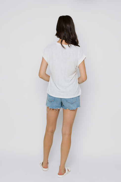 Daisy-Textured Rib Roll Cuff Tee